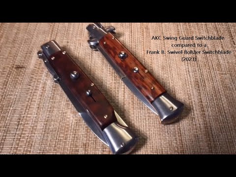 AKC Switch Blade Knife Swing Guard compared to a Frank B Swivel Bolster, both 9" models.