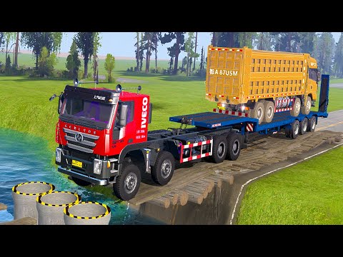 Spintires Mudrunner Gameplay | Truck vs Extreme Broken Road with Speed Bumps #mudrunner