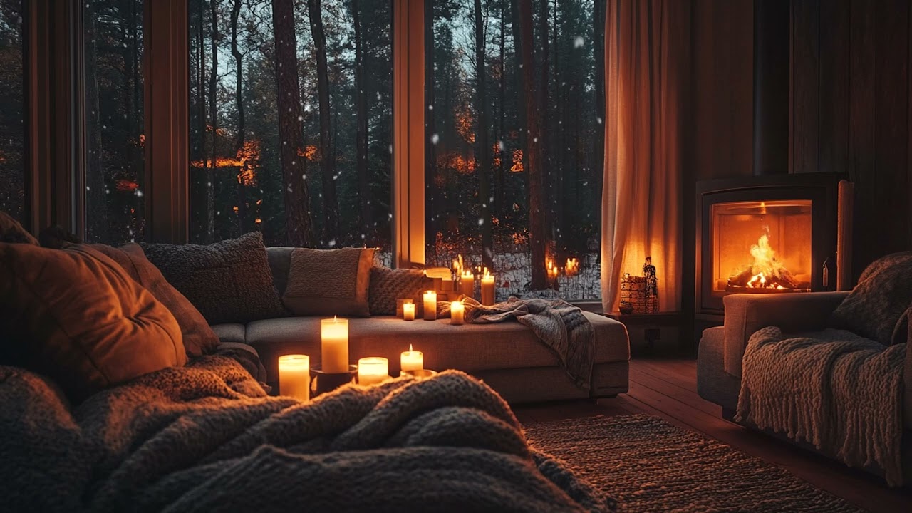 Cozy Fireplace & Relaxing Piano Music  Snow Falling for Peaceful Sleep & Holiday Ambience