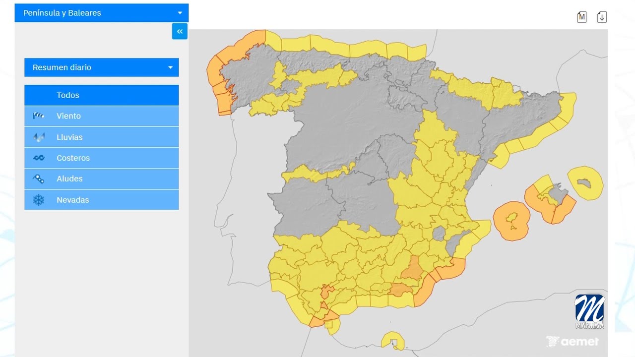 La Aemet activa el aviso amarillo por lluvias, viento y fenómenos costeros