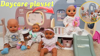 Baby doll Daycare Morning Routine in New Daycare Center play set baby doll videos