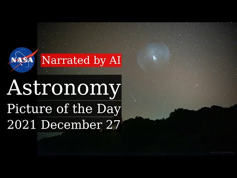 APOD: 2021-12-27 - Comet Leonard behind JWST Launch Plume (Narrated by Emma)