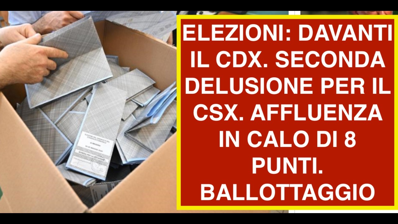 ELEZIONI: DAVANTI IL CDX. SECONDA DELUSIONE PER IL CSX. AFFLUENZA IN CALO DI 8 PUNTI. BALLOTTAGGIO