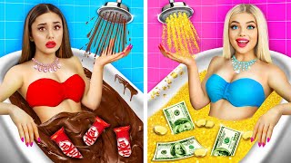 RICH Girl vs BROKE Girl Chocolate Fondue Challenge