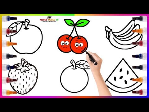 Learn FRUITS , Painting and Colouring for Kids & Toddlers #apple #banana #strawberry #cherry #orange