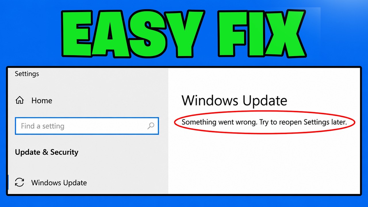 How To Fix Windows Update Something Went Wrong Try to Reopen Settings Later Error ✅