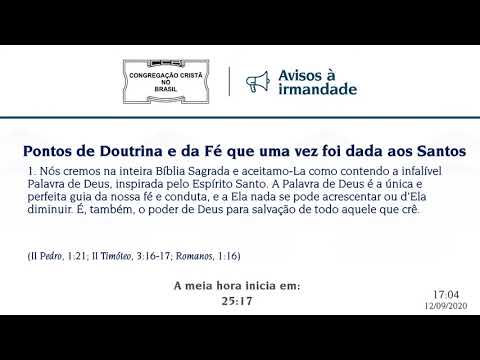 CCB Culto online 12/09/2020 às 18:00 horas