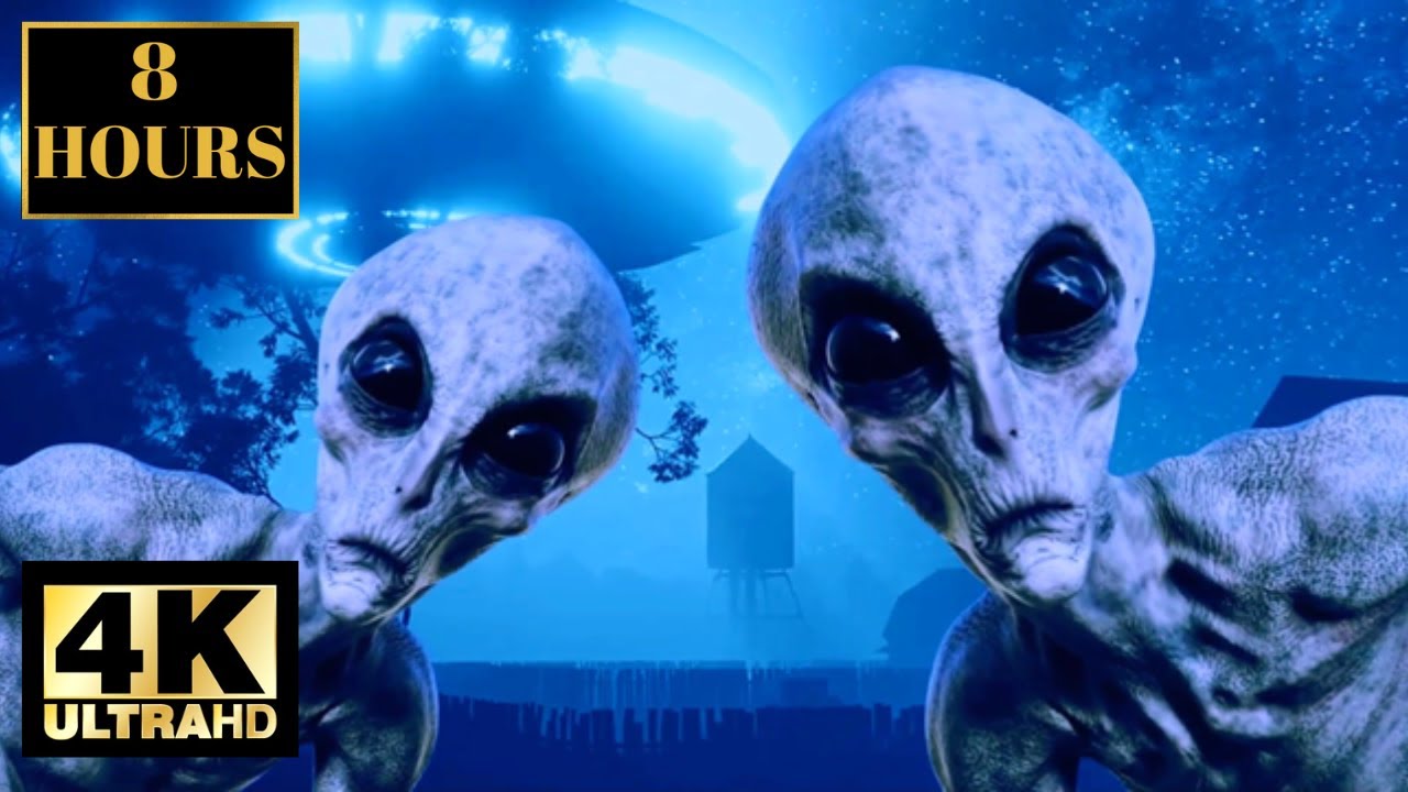 Space Aliens UFO SPACESHIP Visiting Earth Wallpaper Background Screensaver 8 HOURS 4K With Music