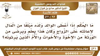 [93 -521] هل يجوز أن يعطي الوالد أحد أولاده مبلغا من المال لإعانته على الزواج بعلم بقية إخوانه؟ image