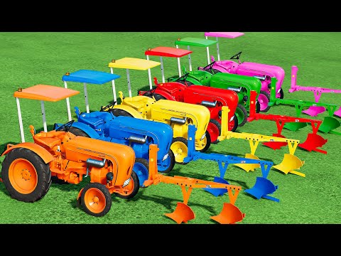 TRANSPORTING & PLOWING with MINI PORSCHE TRACTORS & COLORED PLOWS ! Farming Simulator 22