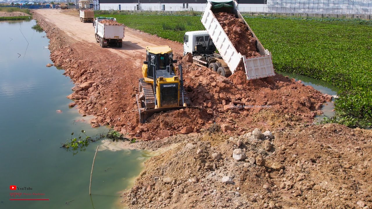 Ultimate Dozer Shantui Fully Working Success​ Of New Road​ Building Construction By Cross The Lake