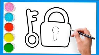 How to draw lock & key step by step easy tutorial for kids