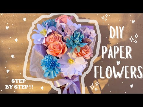 DIY PAPER FLOWER BOUQUET 💐 ( Updated version ) detailed tutorial ☁