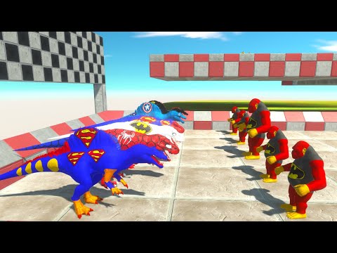 SUPER SPEED RACE SUPERHEROES DINOSAURS SLOPE DEATH CLIMB - Animal Revolt Battle Simulator