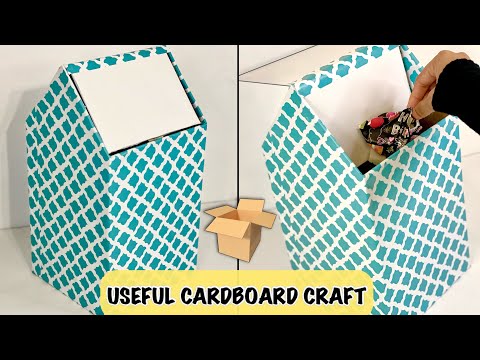 MAKE DUSTBIN / TRASH BIN USING CARDBOARD | EASY CARDBOARD CRAFT | REUSE CARDBOARD BOXES | DIY IDEAS