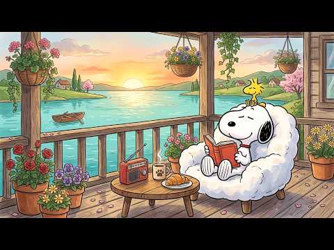 Peaceful Sunset Reading with Snoopy 📖 Soft Jazz for Deep Focus, Study & Spring Moments 🌸