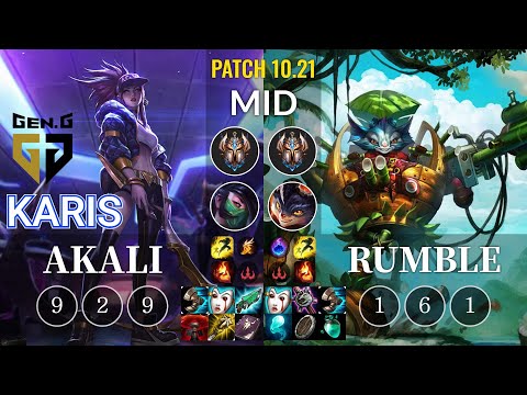 GEN Karis Akali vs Rumble Mid - KR Patch 10.21
