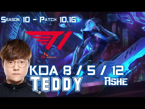 T1 Teddy ASHE vs CAITLYN ADC - Patch 10.16 KR Ranked