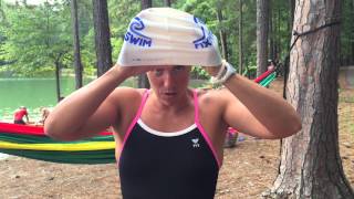 How to put on a swim cap for ladies that have long hair