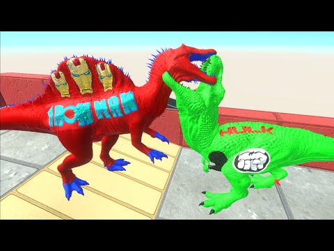 IRON MAN SPINOSAURUS DEATH FALL - Animal Revolt Battle Simulator