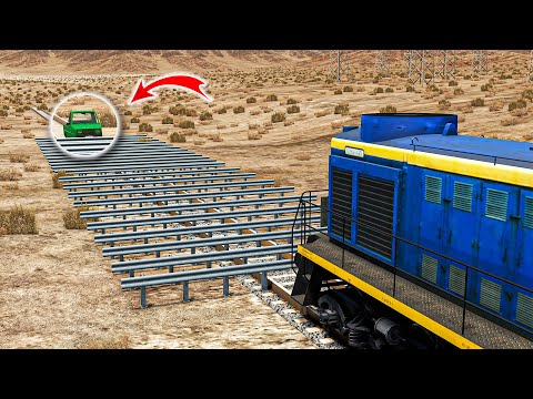 Trains vs Numerous Guardrails 😱 – BeamNG.Drive