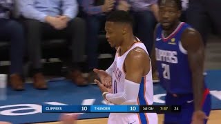 Russ brought back the &#39;rock-a-bye baby&#39; celebration against Pat Bev 👀