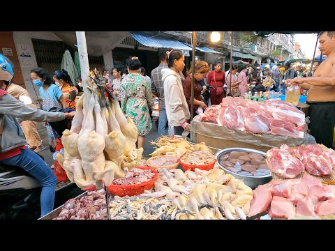 Ever Seen Cambodian Food Market Tour 2023 ?  Meat, Pork, Fish, Vegetables & More