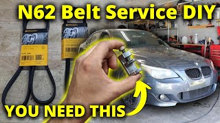 How to: Replace BMW N62 Drive + A/C BELTS (Stretch Tool Method)