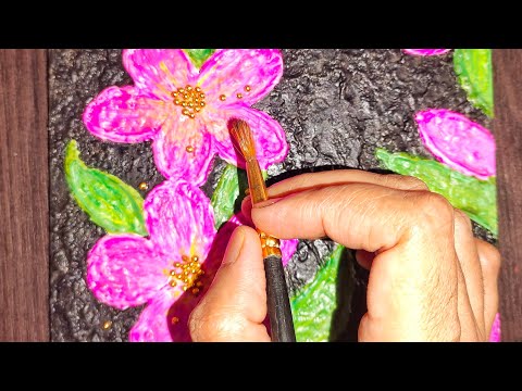 Texture flowers on wood full tutorial/ Acrylic colours