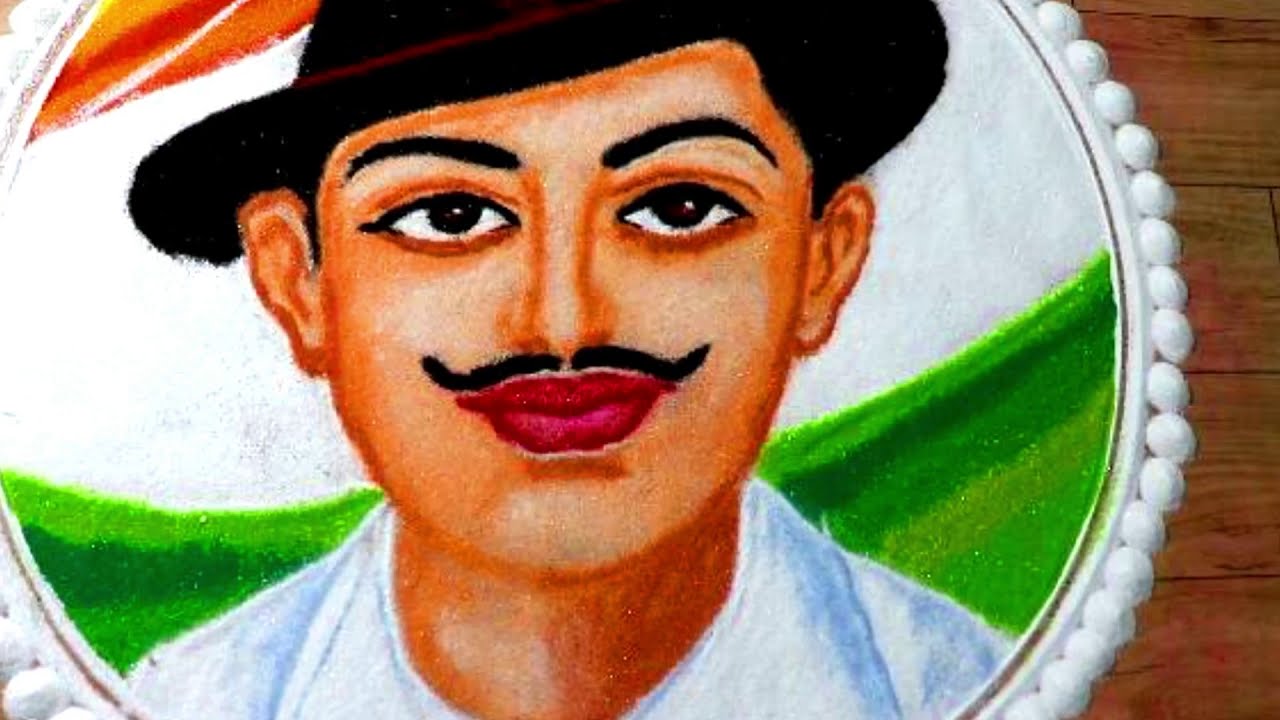 bhagat singh republic day special portrait rangoli design by jeet rangoli