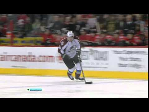 Ryan O'Reilly hits Miikka Kiprusoff (Avalanche & Flames) NHL March 17, 2011