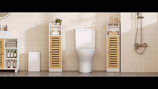 AOGLLATI Badschrank schmal mit Bambustür und Ablagen