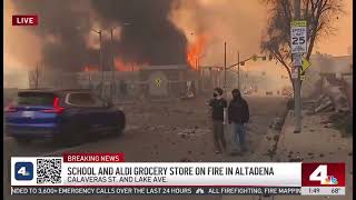 School and Aldi Grocery store burning in Altadena,