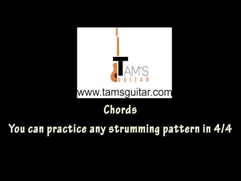 Basic drum beat in 4/4 Backing Track for rhythm guitar practice or strumming (www.tamsguitar.com)