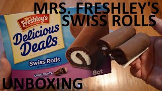 Unboxing Mrs. Freshley's Delicious Deals Swiss Rolls Creme Filled Cakes 4 Twin Packs