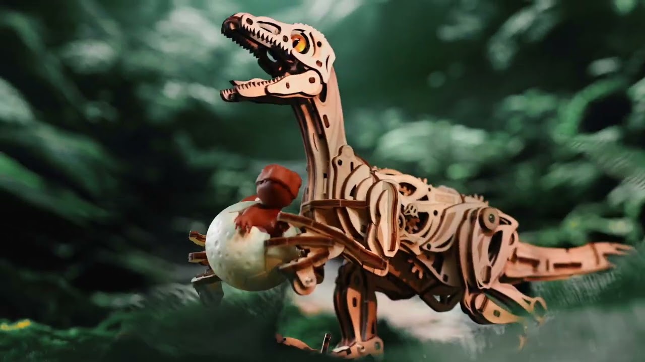 RoboTime 3D dřevěná mechanická skládačka Velociraptor