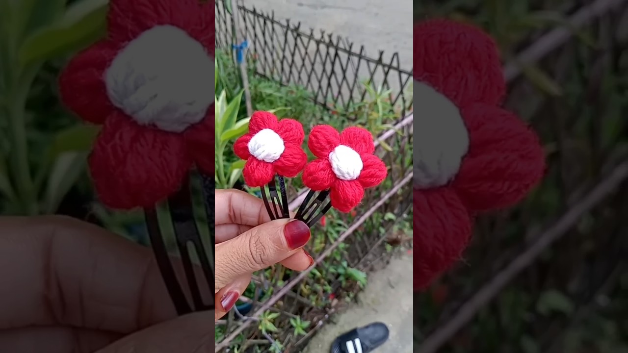 crochet puff flower hair clip 🌸✨#shorts #trending #crochet #crocheting #handmade