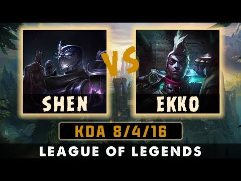 SHEN TOP vs EKKO || No first items || KDA 8/4/16 || Resolve Keystone Rune || Season 9