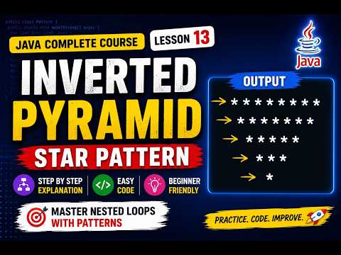 Inverted Pyramid Star Pattern In Java Nested Loop Java Complete Course 13