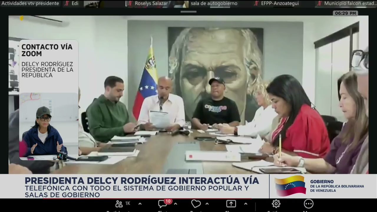 Delcy Rodríguez interactúa vía Zoom con Salas de gobierno popular y comunal, 18 de agosto de 2026