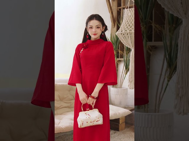 ED25B595 - Sét bộ áo dài tơ vân ánh kim hoa