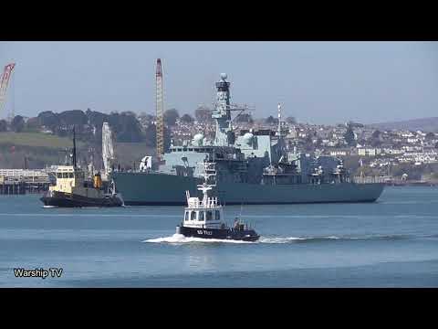 HMS PORTLAND F79 LEAVES DEVONPORT NAVAL BASE AT NORTH CORNER PONTOON - 26th April 2021