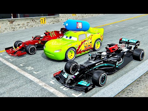 Lightning McQueen NOS Edition vs Ferrari F1 2021 vs Mercedes F1 2021 - Drag Race 10 KM
