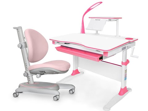 Растущая парта + стул Комплект Mealux EVO Evo-30 PN (арт. Evo-30 PN + Y-508 KP), серый, розовый в Лабытнанги - видео 11
