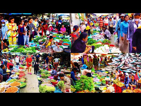 Massive Supplies Street Food, Plenty of Street Foods - Cambodian Routine Fresh Food in The Market