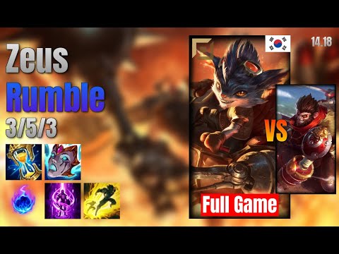 Zeus Top Rumble vs Wukong lol KR solo rank Full Game 14.18