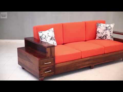 Demonstration of 3 seater wooden sofa