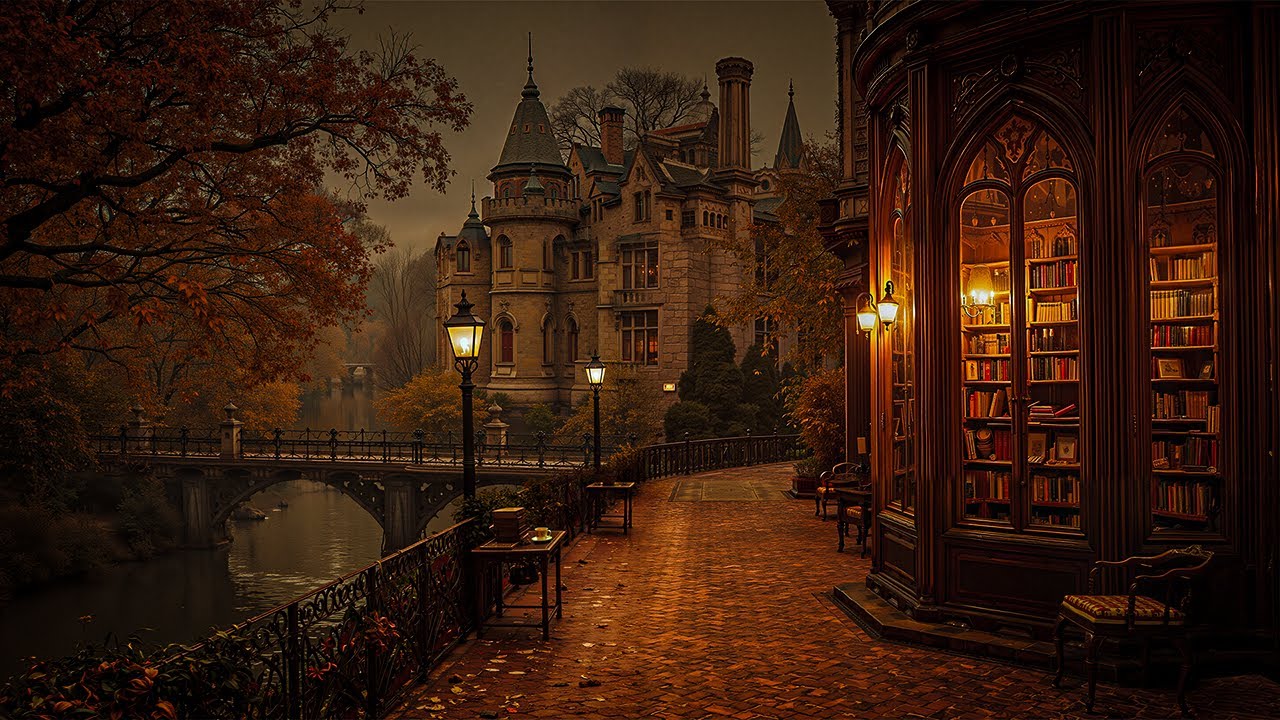 Autumn Reflections by the Bookshop | Cozy Gothic Ambience | Dark Academia Piano for Thought Night