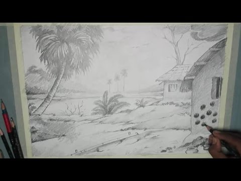 Mountains and Pine Tress Watercolor Pencil Landscape Drawing | steps to follow