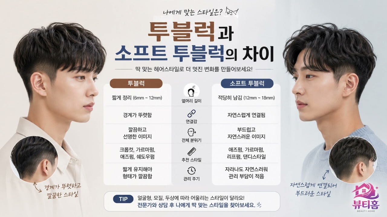 투블럭과 소프트 투블럭의 차이, 어떤 스타일이 나에게 잘 어울릴까요?